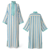 Robe Djellaba de luxe à col montant et bordure sur la patte de boutonnage, en coton rayé, style Dubaï, pour femmes musulmanes, Jellaba Femme, Robe Kaftan Arabe