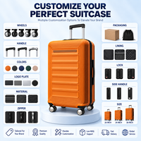Valise à roulettes en PC orange, personnalisée OEM, avec serrure TSA à nervures horizontales, ensemble de bagages pour marque de mode, vente en gros d'usine