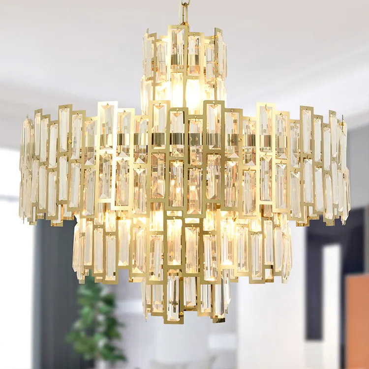 Crystal Luxury Pendant Lighting Round Gold Hanging Ceiling Lamp Modern Indoor Hotel Dining Living Room Chandelier Light