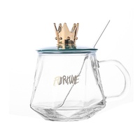 Tasse à café en verre transparent avec poignée et couvercle, style simple INS, pour les célébrités d'Internet, pour les boissons du petit-déjeuner