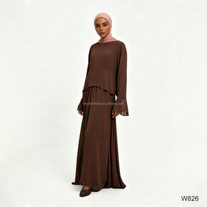 Abito Lungo Maxi Islamico da <span class=keywords><strong>Donna</strong></span> con Peplum, Maniche a Sbuffo e Orlo Irregolare, Abaya per Uso Quotidiano, Vendita all'Ingrosso - Product Image 3