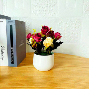 Bonsái de Rosas Artificiales, Flores Artificiales, 10 Piezas, Incluye Maceta de Tela y Plástico, para Decoración del Hogar, AliExpress - Product Image 4
