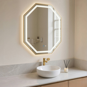 Fullkenlight khung vàng fogless tắm tắm Gương thông minh phòng tắm <span class=keywords><strong>LED</strong></span> Vanity ánh sáng gương cho phòng tắm trang điểm - Product Image 2