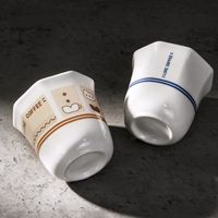 Tasse à café en céramique octogonale à large ouverture de 280 ml, portable, écologique, motif dessin animé, vente en gros pour la maison, le café et les voyages