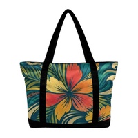 Sac de courses en toile à imprimé Hibiscus Hawaïen Sunburst, prêt à la vente, avec fermeture éclair et longues poignées de transport