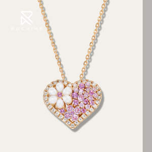 Rochime pembe taş elmas anne-of-inci çiçek kalp kolye kadınlar için 925 gümüş zirkon güzel takı - Product Image 2