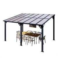 Pergola murale de patio avec auvent, structure en aluminium antirouille, toit en polycarbonate incliné, abri pare-soleil résistant aux intempéries