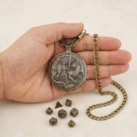 Jeu de dés miniatures en métal pour jeu de rôle Chevalier Fantaisie vs Dragon avec étui montre de poche