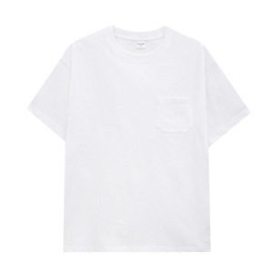 Logotipo personalizado 240GSM 100% algodón Retro Streetwear Vintage camiseta para hombres de peso pesado de gran tamaño liso teñido bolsillo camiseta - Product Image 1