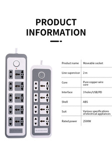 Tira de alimentación universal personalizada recién llegada con 3-5 salidas, 2 USB y 2 tipo C, cable de extensión de 2M tira de alimentación de voltaje estabilizado - Product Image 6