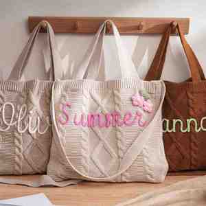 Sac fourre-tout personnalisé en polyester tricoté à motif torsadé, imprimé sérigraphié, tendance transfrontalière, motif tissé uni vertical carré - Product Image 3