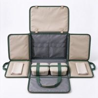 Sac de pique-nique avec panneaux latéraux pliables, fermeture éclair supérieure et poignées de transport pour organiser les essentiels de repas lors des excursions en camping