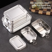 Boîte à lunch rectangulaire en acier inoxydable 304 de qualité alimentaire, étanche, argentée, 0-1L, durable, écologique, compatible congélateur, avec joint en silicone