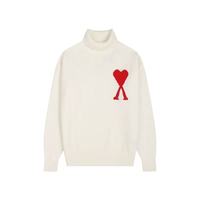 Pull col roulé streetwear décontracté d'hiver, motif jacquard en forme de cœur, logo personnalisé sur le devant, tricot épais et chaud