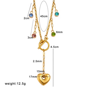 Fashion <b>Necklaces</b> Stainless Steel 18k Gold Plated Heart Pendant Colorful Gemstone <b>Toggle</b> Clasp Dainty Everyday Jewelry for Women - Product Image 6