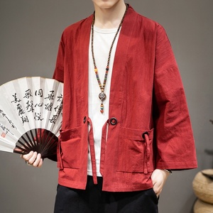 Wholesale Custom 2024 New Japan Style Spring Autumn Cool Fashion <strong>Red</strong> Kimono Mens <strong>Jacket</strong> - Product Image 1