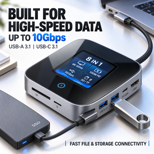 แท่นวางอุปกรณ์อเนกประสงค์ Smart 8 in 1 USB C พร้อมจอ LCD แสดงผล 10Gbps 4K 60Hz HDMI 100W PD SD TF USB C Hub สำหรับแล็ปท็อป ขายส่ง - Product Image 6