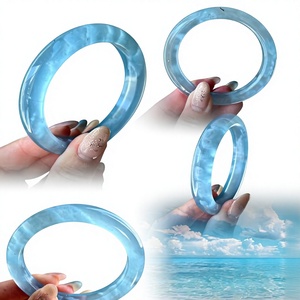Pulsera de Piedra de Cristal Azul Natural, Brazalete Redondo y Liso, Joyería de Moda, Brazalete de Gema Azul Pulida, Redondo y Elegante - Product Image 1