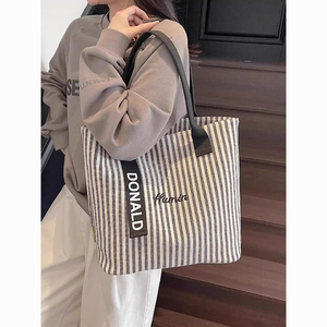2025 New Arrival Women's <b>Large</b> Capacity <b>Canvas</b> <b>Bag</b> Versatile Striped Shoulder <b>Bag</b> Handbag - Product Image 6