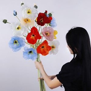 Grande fleur artificielle de pavot floqué en soie réaliste pour décoration de mariage et de maison - Product Image 4