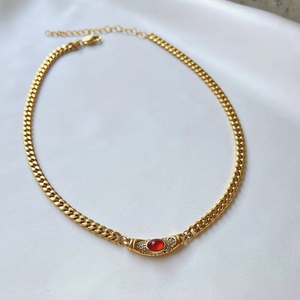 Collier Acier Inoxydable Plaqué Or Trendy Vintage 2 Couleurs Pierre Verre Pendentif Lune Collier - Product Image 6
