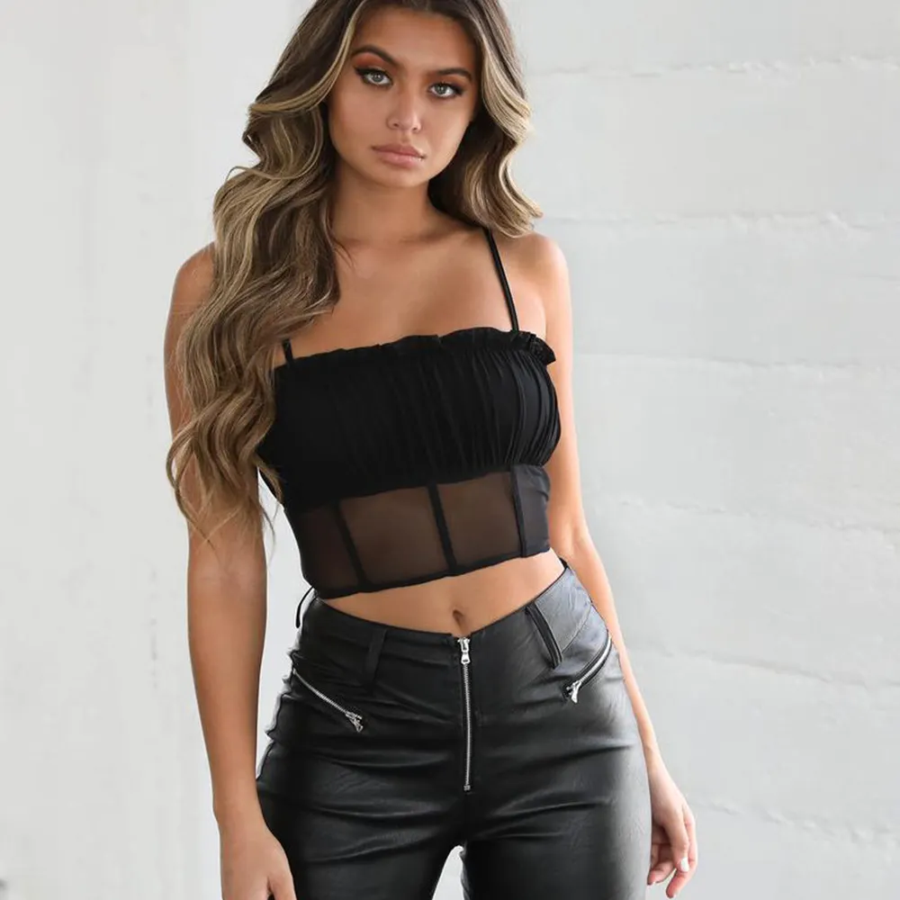2022 Cropped Bustier Cami Top Sleeveless Sexy Casual Mesh Corset Cropped Women Tops