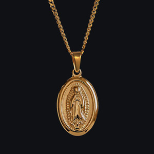 Collier en <span class=keywords><strong>or</strong></span> plaqué 18 carats avec chaîne <span class=keywords><strong>gourmette</strong></span>, collier religieux pour hommes, femmes et garçons, collier Vierge de Guadalupe - Product Image 2