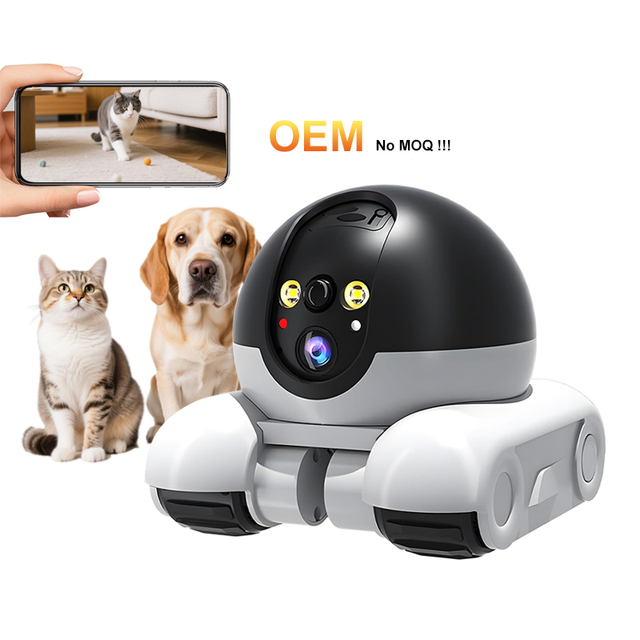 Factory Direct Pet Camera 1080P Dual Lens Movable Security Camera with 2-Way Talk Night Vision Distance Bot App Control for Cats