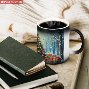 Mug personnalisé noir givré 11oz en céramique sensible à la chaleur, tasse vierge avec motif sapin de Noël, peinture 2D plate - Product Image 3