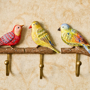 Uccello sul ramo di albero appendiabiti da parete produttore in resina artigianato uccelli pappagallo ami decorativi uccelli decorazioni per la casa - Product Image 4