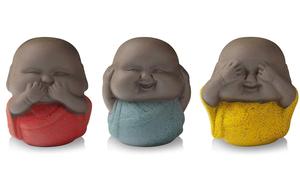 Estátua de cerâmica para bebê de buda, ouça sem mal ver nenhum mal fala, conjunto de 3 estatuetas de buda (multicolor) - Product Image 5