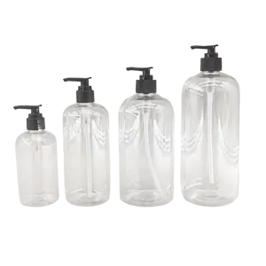wholesale customized logo 16oz 500ml Body Wash Lotion Shower Gel Press Bottle Clear Pump PET Hair Shampoo Plastic Bottle