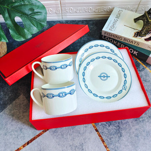 Vente flash - Ensemble de tasses et soucoupes de style nordique de luxe blanc et bleu pour restaurant avec boîte cadeau - Product Image 3