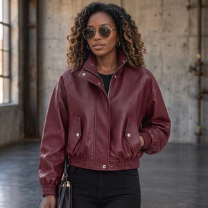 Nouveautés : Blouson Bomber à Capuche en Cuir de Mouton Véritable Premium pour Femme, Coupe Oversize, Style Streetwear - Product Image 3