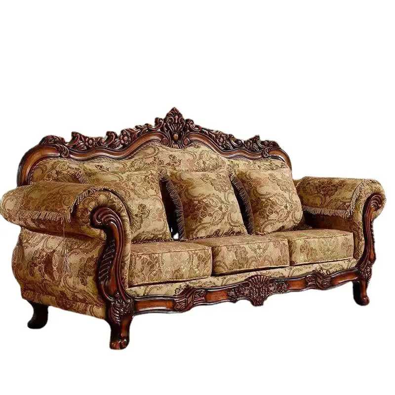 Ensemble de canapés antiques en bois massif, canapé de salon de luxe 7 places, combinaison de canapés classique de style arabe moyen-orient et européen 1 2 3