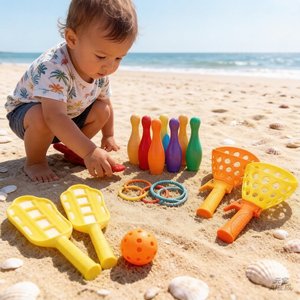 Juego de 5 en 1 de juguetes deportivos para niños al aire libre 2026: lanzador, paleta, anillo volador, bolos y lanzamiento de aros para juegos interactivos entre padres e hijos en el césped. - Product Image 1