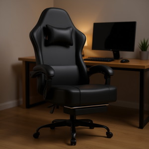 Silla de Juego Ergonómica de Cuero PU con Reposacabezas Ajustable y Soporte Lumbar, Silla de Oficina Reclinable - Product Image 2