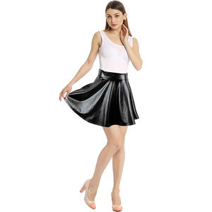 Women Bright Metallic Latex <strong>Wet</strong> <strong>Look</strong> Clubwear High Waist Girls Black Shiny Flared Mini Skating <strong>Skirts</strong> - Product Image 2