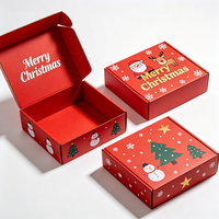 Kotak Hadiah Natal dengan Hot Foil Stamping, Kotak Kardus Bergelombang Merah Putih untuk Musim Liburan