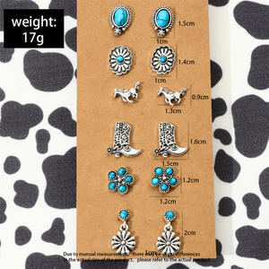 ชุดต่างหูรูปหัววัวตะวันตก ปี 2024 รูปทรงก้ามปูและกระบองเพชร สีเทอร์ควอยซ์ ขายส่งสำหรับสาวคาวเกิร์ล - Product Image 5