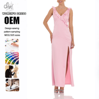 Robe longue d'été personnalisée pour femme, à volants, dos nu, col en V profond, fente latérale, pour soirée ou vacances