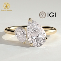 Bague de fiançailles personnalisée en or véritable 10k 14k 18k avec diamant de laboratoire certifié IGI VVS, bague en diamant poire Toi et Moi