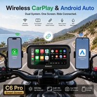 AOOCCI Écran portable pour moto de 6,25 pouces avec CarPlay, WiFi, caméra embarquée 2K HD, DVR, BSD, TPMS, Android Auto