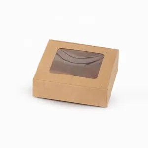 Kotak roti kue kustom dengan jendela kotak kertas papan persegi daur ulang untuk kue, kue kering, kemasan kue