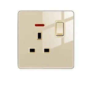 New design hotel room switch sockets UK standard ultra thin glass gold BS British standard plug gold UK switch 13A