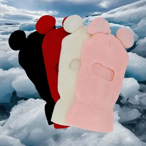 Monster ears pasamontañas con máscara de esquí, gorro de color sólido Y2K, gorro de punto para ciclismo al aire libre, gorro de punto a prueba de viento con cuernos, mujeres y hombres