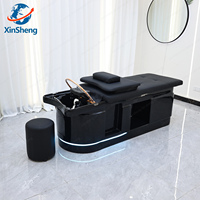 Nouveau modèle de lit de massage et de lavage capillaire mobile en cuir PU, confortable et inclinable, avec bac de lavage intégré