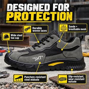 Chaussures de sécurité en daim respirantes pour hommes avec doublure en mesh, lacets et semelle extérieure en caoutchouc - Product Image 2