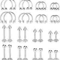 Piercings de lèvre géométriques en acier inoxydable électroplaqué à filetage externe, anneaux de lèvre, broches à fossettes, bijoux de piercing corporel de style basique