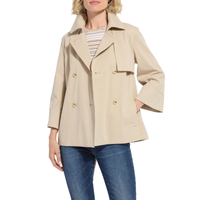 Manteau court trench pour femme, style mode, double boutonnage, ceinture à nouer à la taille, design froncé, veste décontractée